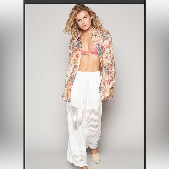 291🧡 POL “ Peach Jam” Floral Paisley Collared Button-up Top - Picture 4 of 5